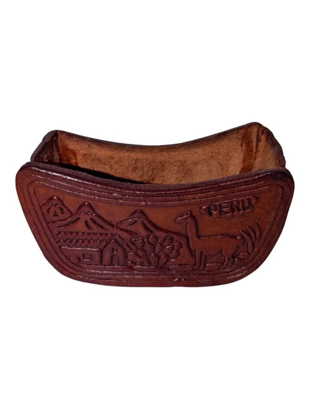 Vintage Peruvian Tooled Leather Coaster Set w/ Holder – Set of 6 Brown Stamped